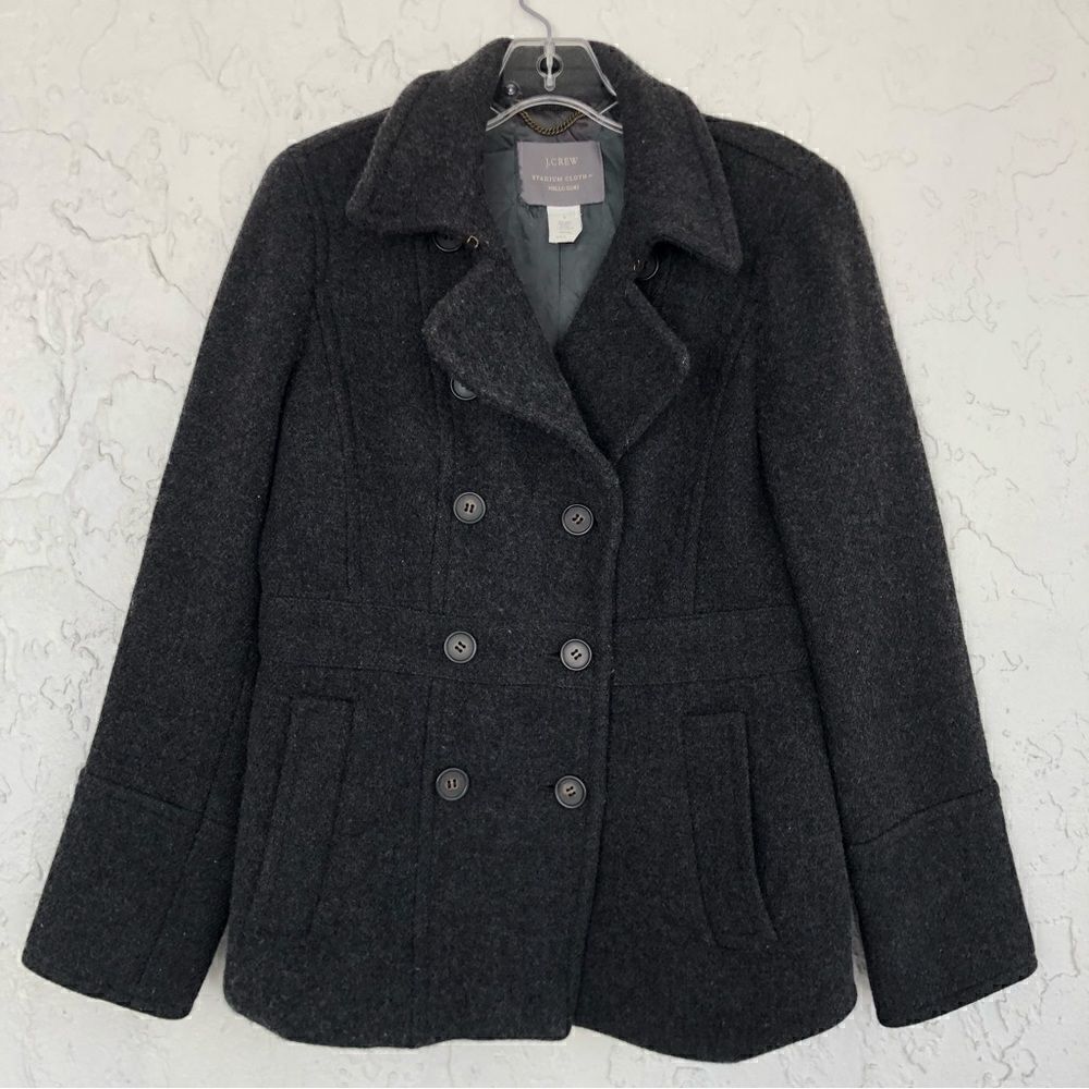 J. CREW Gray Wool Stadium Cloth Nello Gori Peacoat Jacket Blazer Double Breasted